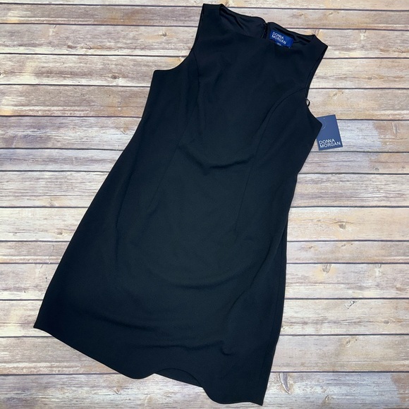DONNA MORGAN Sleeveless Curved Hem Sheath Minidress Black size 6 - Picture 2 of 6